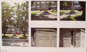 This poster shows the deterioration of the previous monument. 