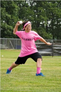 Cole, of the Slammers, pitches for his team during round 1 of the 3rd Annual Boudreau Memorial Wiffle Ball Tournament. 