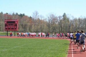 St. John's students ran and walked the school's track in honor of the final mile of the Boston  Marathon. 