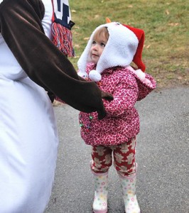 Isabella Downey, 2, meets Olaf, the snowman in the movie “Frozen.”