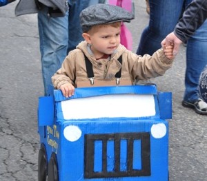 Liam Taylor, 3, gets his wish to be a tow truck driver for Halloween.