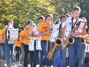 The Trottier Middle School Marching Band provides music for parade spectators.