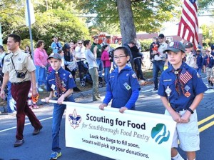 Boy Scouts promote their upcoming Scouting for Food for the Southborough Food Pantry.