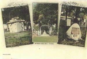 A hand-colored postcard of views of the cemetery.