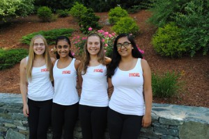 (l-r) Kristina Madden, Anjali Tanna, Kaitlyn Madden and Tanvi Tanna are members of the YMCA of Central Massachusetts' competitive synchronized swim team, the Synchro-Maids. (Photo/Nance Ebert)