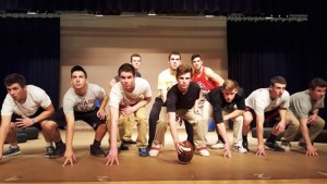 ARHS football players rehearsing for their roles in Good News. Photo/submitted