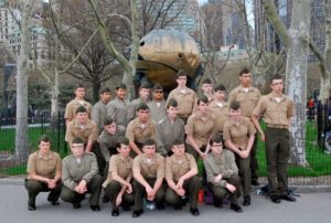 Assabet Valley MCJROTC cadets pose in front of the sphere at the World Trade Center. Photo/ Jennelle (Cadet Master Sergeant) Gadowski 
