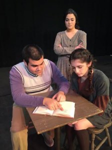 (Clockwise from top) Hudson High School students Nayiri Bekiarian, Amanda Lattanzi and Zack Carme in “The Book Thief”. (Photo/submitted)