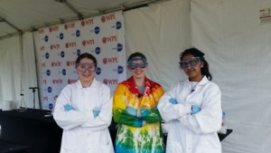 Mass Academy students doing a chemistry demonstration at Worcester Polytechnic Institute/NASA’s Touch Tomorrow Day. Photo/submitted 
