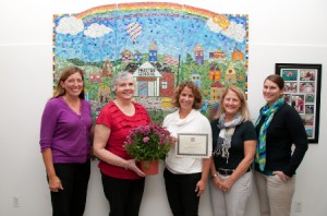 Fannie E. Proctor Elementary School representatives receive iPad grant from the Northborough Education Foundation: (l to r) NEF Treasurer Amy Staunton, Proctor School Principal Margaret Donohoe, NEF President Marile Borden, Sylvia Pabreza, reading specialist, and Mandy Sharpe, special education teacher. (Photo/submitted)