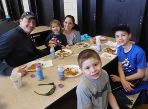 The Desruisseaux family enjoys the annual Paton Family Breakfast held at the school on April 11.
