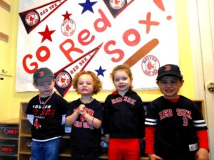 (l to r) Liam, Aubrey, Madeline and Cameron show off their Red Sox attire. 