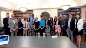 Shrewsbury High School Class of 2018 scholars and members of the School Committee flanked on the left by Superintendent Dr. Joseph Sawyer and on the right by State Rep. Hannah Kane. Photo/Melanie Petrucci
