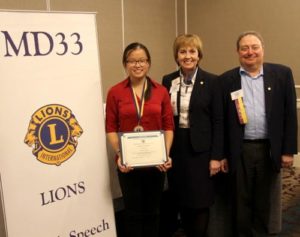 (l to r) Megan Ku, Lions Clubs International First Vice President Gudrun Yngvadottir from Iceland, and Westborough Lions Club President Angelo Cavaliere