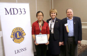 (l to r) Megan Ku, Lions Clubs International First Vice President Gudrun Yngvadottir from Iceland, and Westborough Lions Club President Angelo Cavaliere Photo/submitted