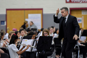 Evan Doyle, Band Director, Westborough High School, directs the Westborough High School band. Photos/Susan Forbes