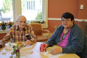 Harvey Chapdelaine and Laurie LaBrecque share some laughs while celebrating friends September birthdays.