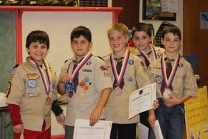 (l to r) Cub Scouts Niko Prifti, Jason Rogers, Brock Defeudis, Danny Stameris and Michael Valutkevich, all students of Sherwood Middle School, received the Nova Award. (Photo/submitted)