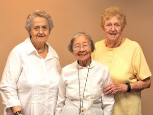 Founding members of the Friends of the Shrewsbury Senior Center, Inc., (l to r) Elaine Kelley, Isabelle Chang and Grace Fulginiti gather at the Sept. 15 program. (Photo/Ed Karvoski Jr.)