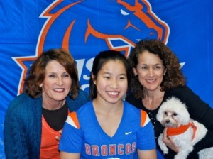 (l to r) Michele Syslo, Lianne Josbacher, and Marianne Frongillo (with GLC mascot, Stella). Josbacher is a nationally recognized gymnast who just received a full gymnastics scholarship from Boise State University where she will be attending in the fall of 2014.
