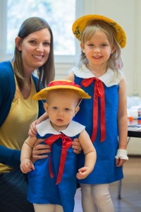 Sisters Marina, 4, and Livi, 15 months, in matching Madeline costumes.