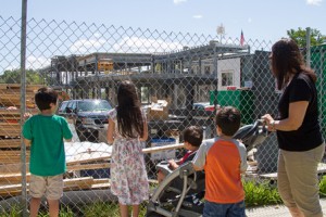 The Fitch family of Shrewsbury, (Callan, 7; Keira, 9; Conall, 2; Quinn, 5; and mom Kaitlin),  enjoy watching the work going on at the site of the renovations.  