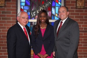 Immaculée Ilibagiza with Judge Charles Abdella (left) and St. John's Headmaster Michael Welch. (Photos/submitted)