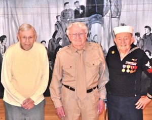 (l to r) Bill Moore, John Cragan and Harold MacCombie are military veterans with memories of seeing the Bob Hope USO Show while serving overseas.