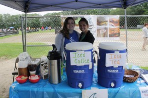 Blue Coast Coffee supervisors, Ellen Walsh (left) of Worcester, and Nicole Desimone, of Shrewsbury, serve iced coffee and tea at the tournament. 