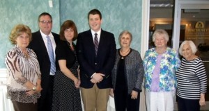 (l to r) Grandmother Jean Maynard, parents Ron and Charlene Frohock, recipient Evan Frohock, and Shrewsbury Women's Club directors Carolyn Padavano, Nancy Trotto and Dolores Labonte.