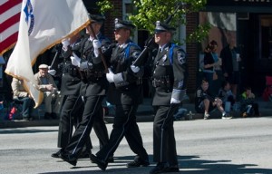 Members of the Shrewsbury Police Department march in the Memorial Day Parade.