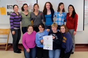 Members of the Algonquin chapter of Girls Learn International  are: (standing, l to r) Gina Johnston, Kelsey Bourdon, Maggie Bourdon, Paige Casey, Elizabeth Wig, and Karla Steele and  (kneeling, l to r) Caroline Muirhead, Lia Maynard, Olivia Murphy and Olivia Mott. Not photographed are Stephanie Wu and Shane Duffy. (Photo/Sue Wambolt)