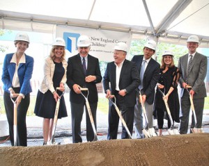 Gathered at the ceremonial groundbreaking for the Autism Institute, held June 26 at the New England Center for Children, are (l to r) Lisel Macenka, board of directors chair; Katherine Foster, chief operations officer; former Gov. Michael Dukakis, capital campaign co-chair; Vincent Strully Jr., chief executive officer and founder; John Kim, capital campaign co-chair; RoseAnn Lovely, chief development officer; and Michael S. Downey, chief financial officer.