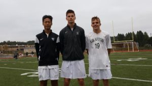 Grafton High boys’ varsity soccer senior captains (l to r) Freddy Zheng, Kyle Scanlon and Paul Plichon