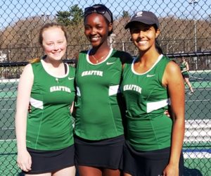 (l to r) Grafton High girls varsity tennis captains Rae Deveney, Natasha Shiku, and Apoorva Indraghanty Photo/John Orrell  