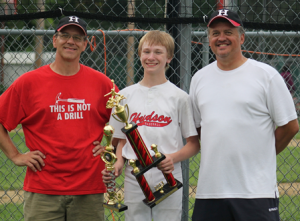 Tournament MVP Ryan Gonzalez with poses with coaches Tim Stout (l) and Bill Carey (right) 