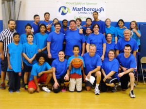 Marlborough Savings Bank and Boys & Girls Club members pose for a photo after a game of basketball. Photo/submitted 