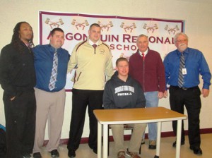 Trevor Fuce with his coaches (l to r) Tyrone Notice, Justin McKay, Mark Allen, James Finn and ARHS Assistant Principal Mel Laughton 