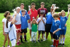 Jonny Manousaridis and players from the Northborough-Southborough Unified Recreational Soccer Program