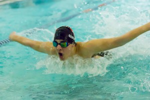 Westborough’s Louis Gencarelli swims the butterfly leg of the 200-yard medley relay.