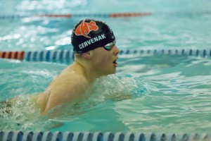 Westborough’s Greg Cervenak swims the breaststroke leg of the 200-yard individual medley.