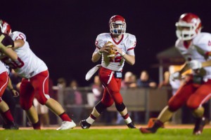 North Middlesex quarterback John Boutwell prepares to pass in a game against Algonquin. 