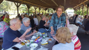 Representative Kate Hogan greets constituents at a recent senior cookout.  Photo/submitted