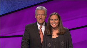 Alex Trebek and Abbie Micucci pose on the “Jeopardy” set. Photo/courtesy Jeopardy Productions, Inc. 