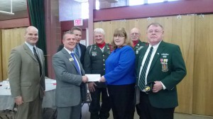 (Front, l to r): Owen Russell, Central One Federal Credit Union, Auburn branch; David Kaiser, Central One, Westborough branch manager; Alma DeManche, Westborough Senior Center director; and Denny Drewry, member, Westborough Board of Selectmen and quartermaster, Westborough Veterans of Foreign Wars Post 9013  (Back, l to r): Zachary Daniels, Central One marketing manager, and VFW members Armand Powers and Ron Perry  
