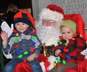 The Lane brothers – Steven, 5, and Matthew, 2 – are appropriately dressed to meet Santa at the Festival of Lights.