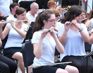 Members of the Westborough Community Band play patriotic music.