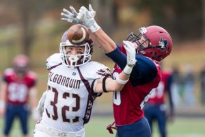 Algonquin’s Matt Paglia breaks up a pass play intended for Westborough’s Ben Horsfall. 