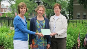 Garden Club member Polly Thayer (left) presents scholarships to Westborough seniors Anita Para (center) and Lisa Carlson. (Photo/submitted)
