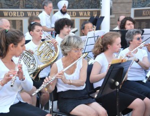 Members of the Westborough Community Band perform patriotic songs.
